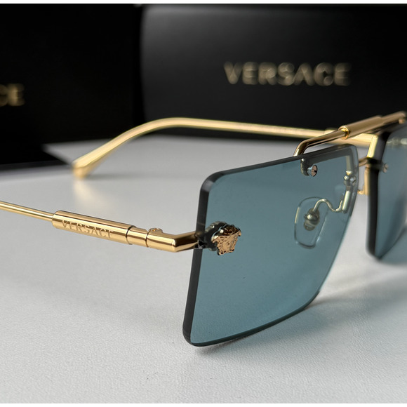NEW Versace VE2245 Gold Blue Medusa Aviator Sunglasses - Picture 6 of 6
